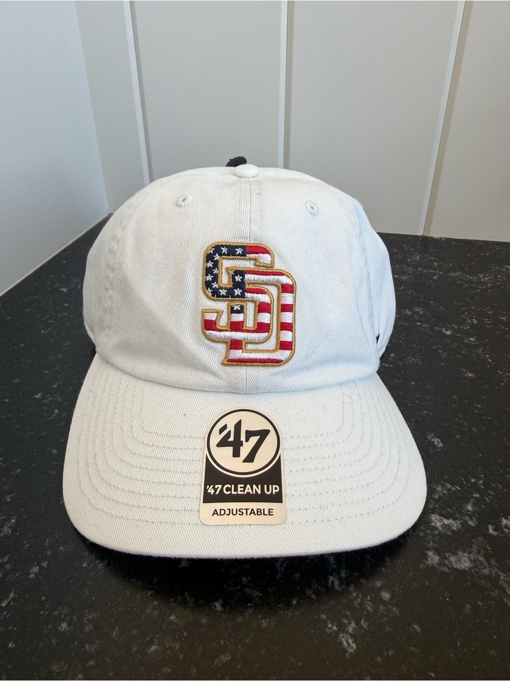 47 Women’s White Adjustable Cap with American Flag SD Patch